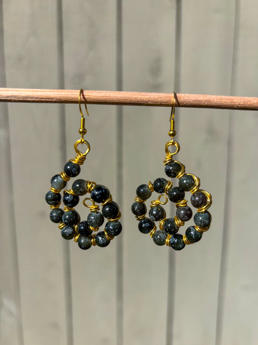 Dark Green Plastic Swirl Earrings