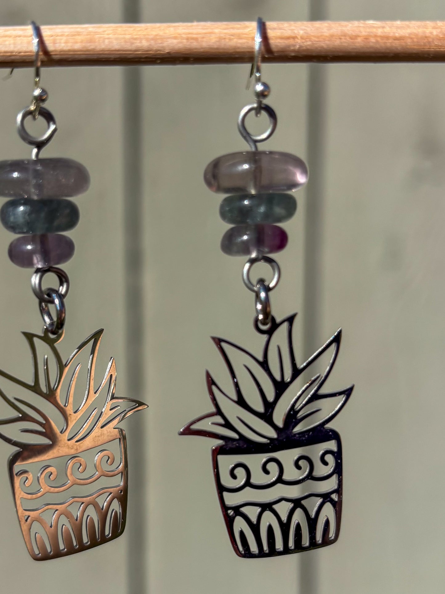 Fluorite Potted Plant Charm Crystal Earrings
