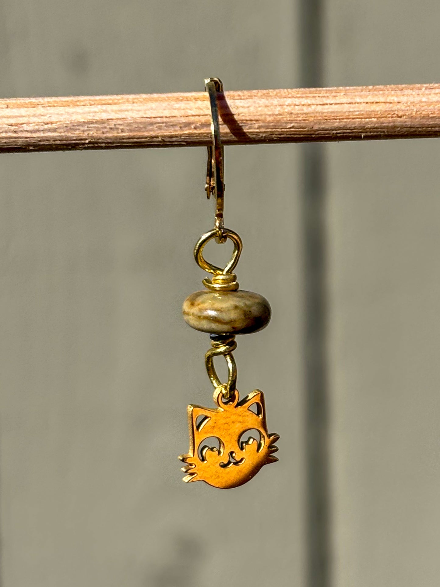 Picture Jasper Gold Cat Crystal Earrings
