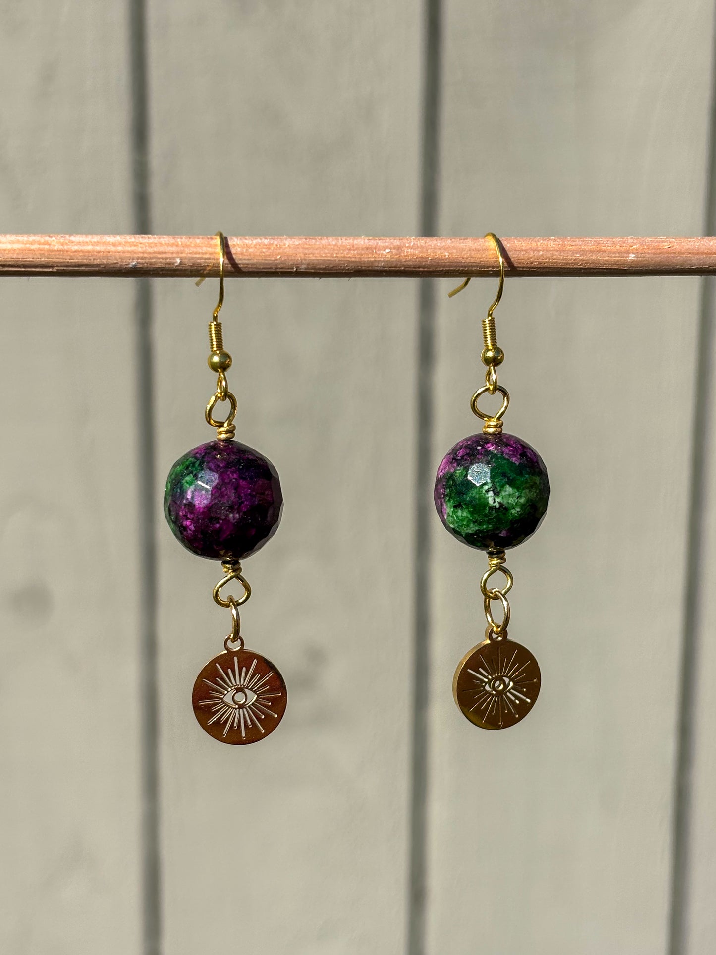 Ruby Zoisite Crystal Evil Eye Earrings