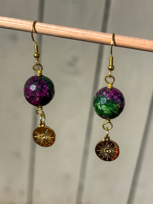 Ruby Zoisite Crystal Evil Eye Earrings