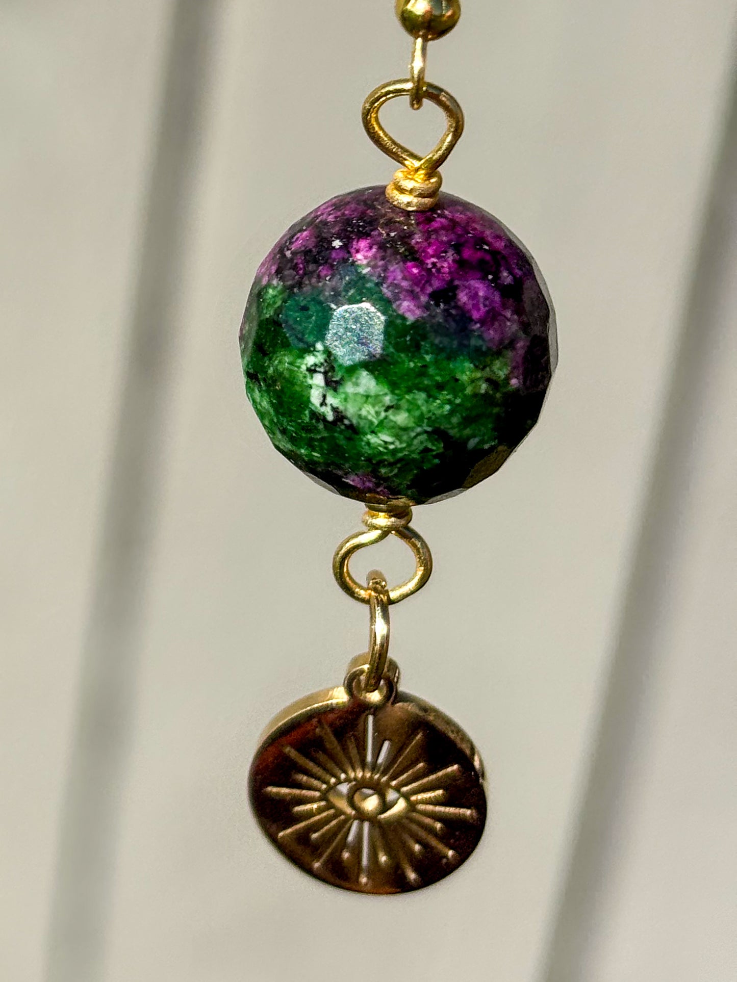Ruby Zoisite Crystal Evil Eye Earrings