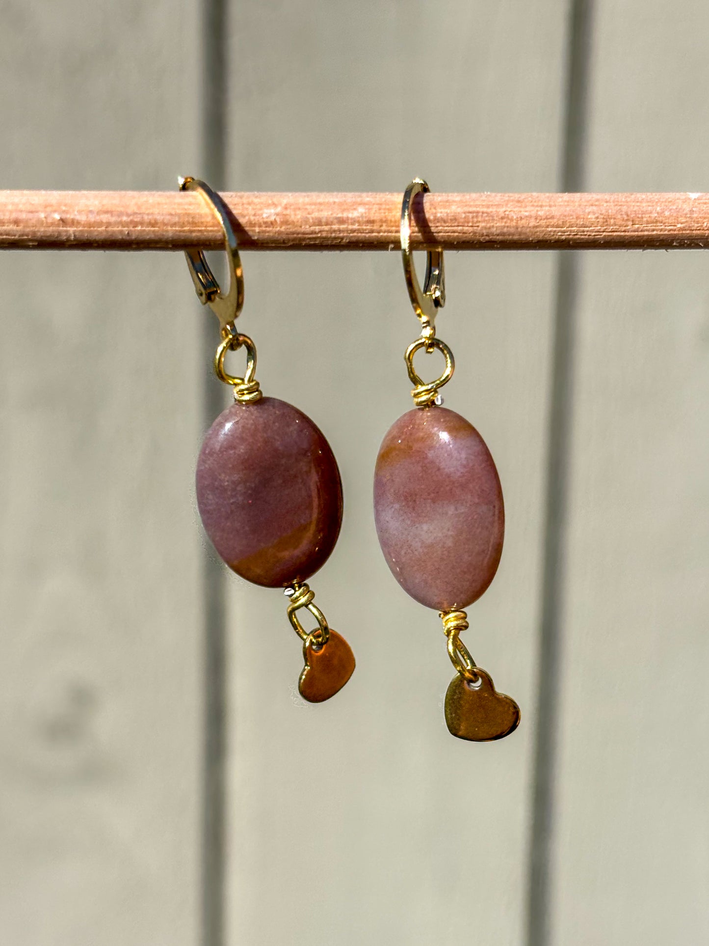Pink Agate Heart Crystal Earrings