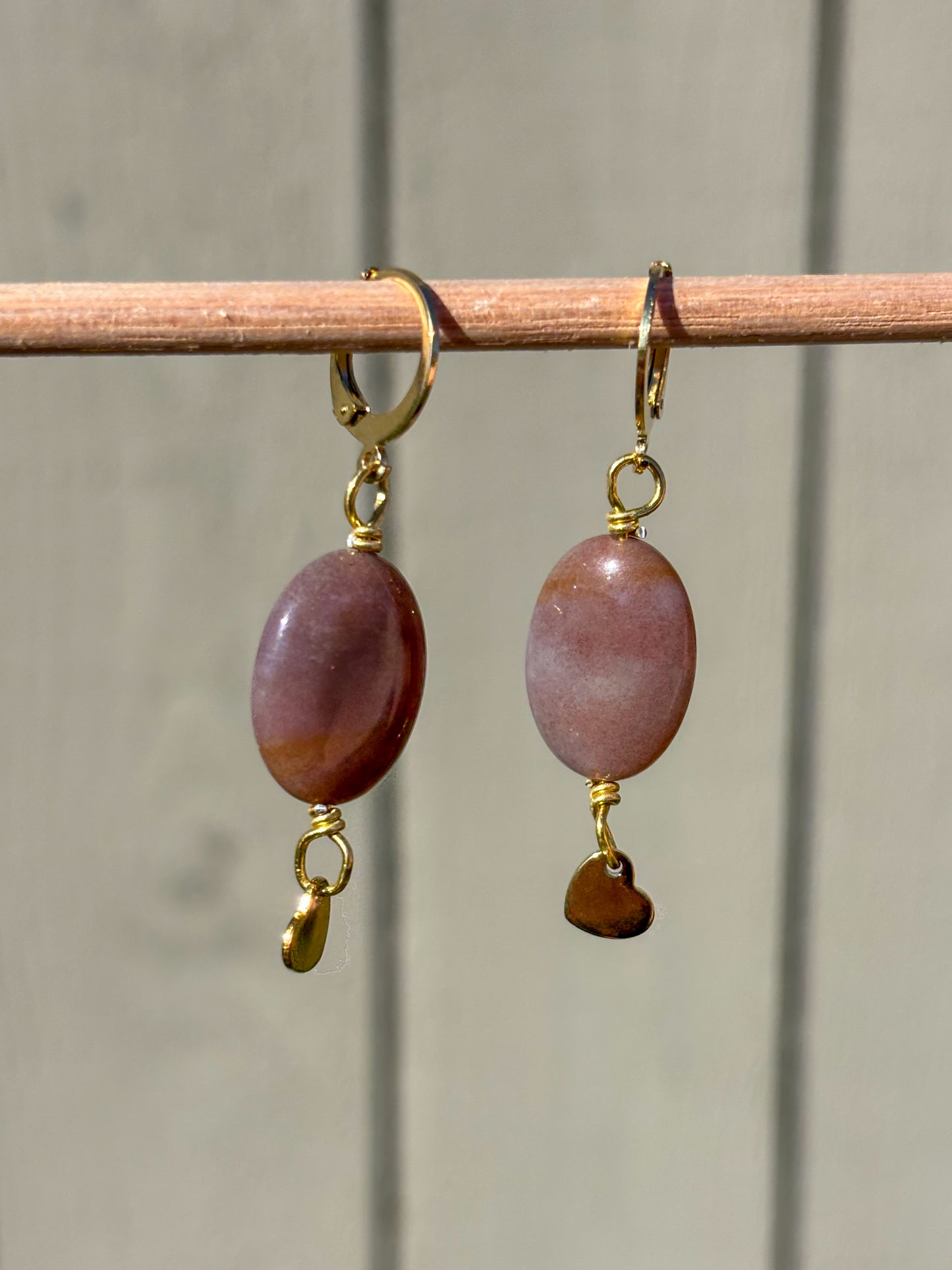 Pink Agate Heart Crystal Earrings