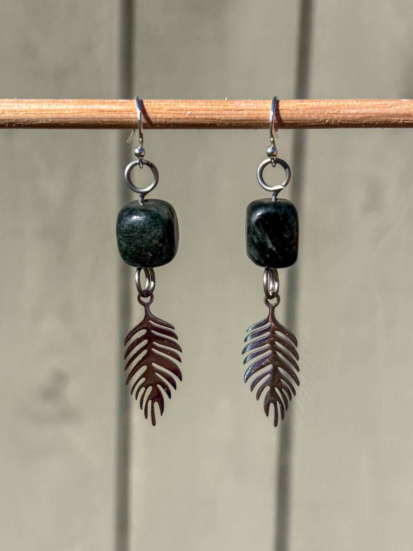 Nephrite Jade Leaves Crystal Earrings