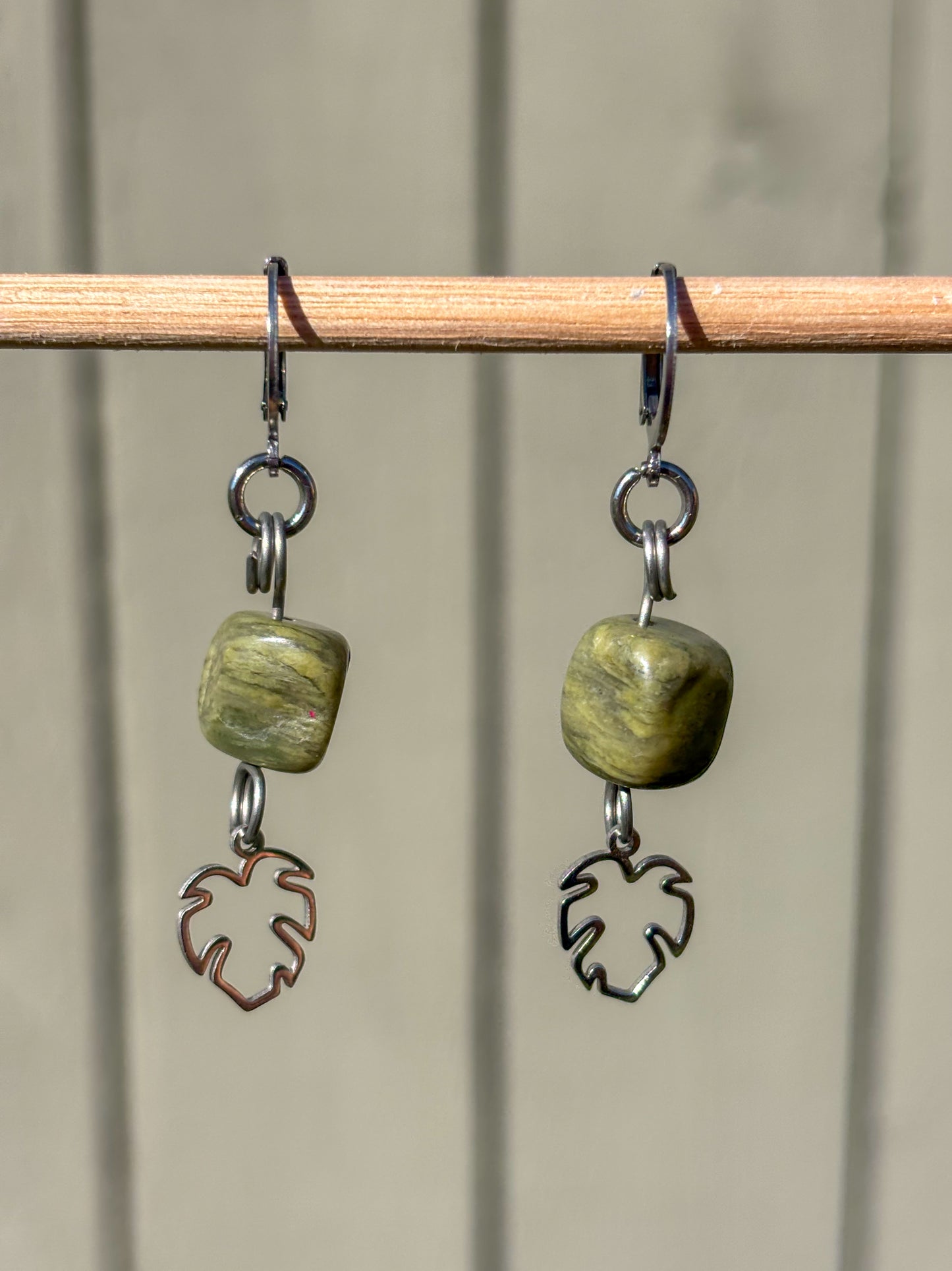 Vesuvanite Monstera Plant Leaf Crystal Earrings