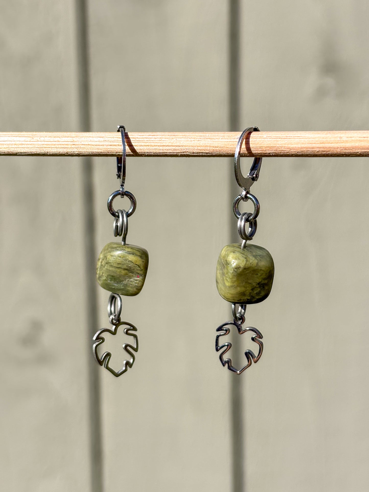 Vesuvanite Monstera Plant Leaf Crystal Earrings