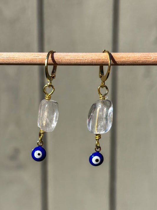 Clear Quartz Evil Eye Gold Crystal Earrings