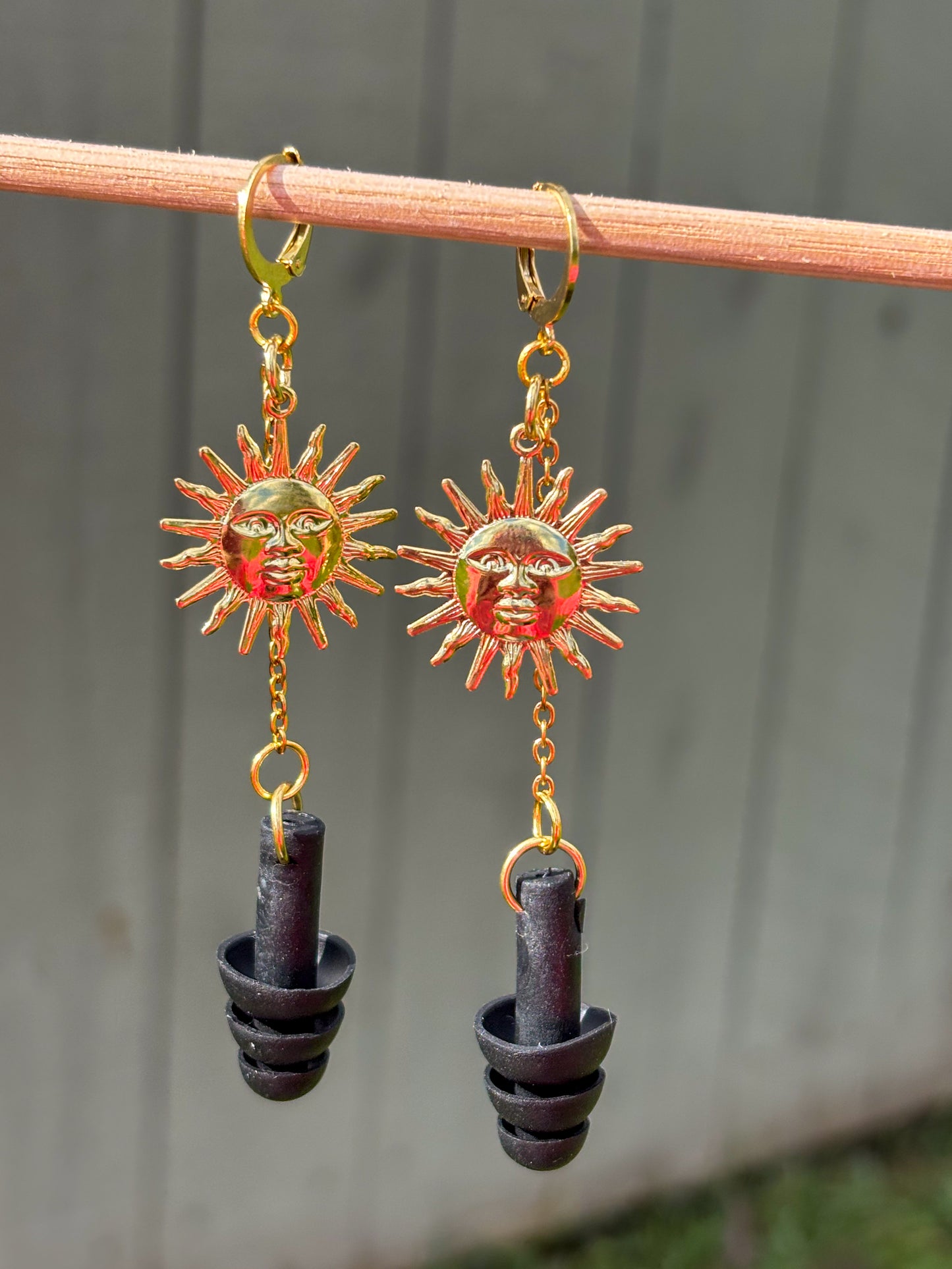 Gold Sun Earplug Earrings