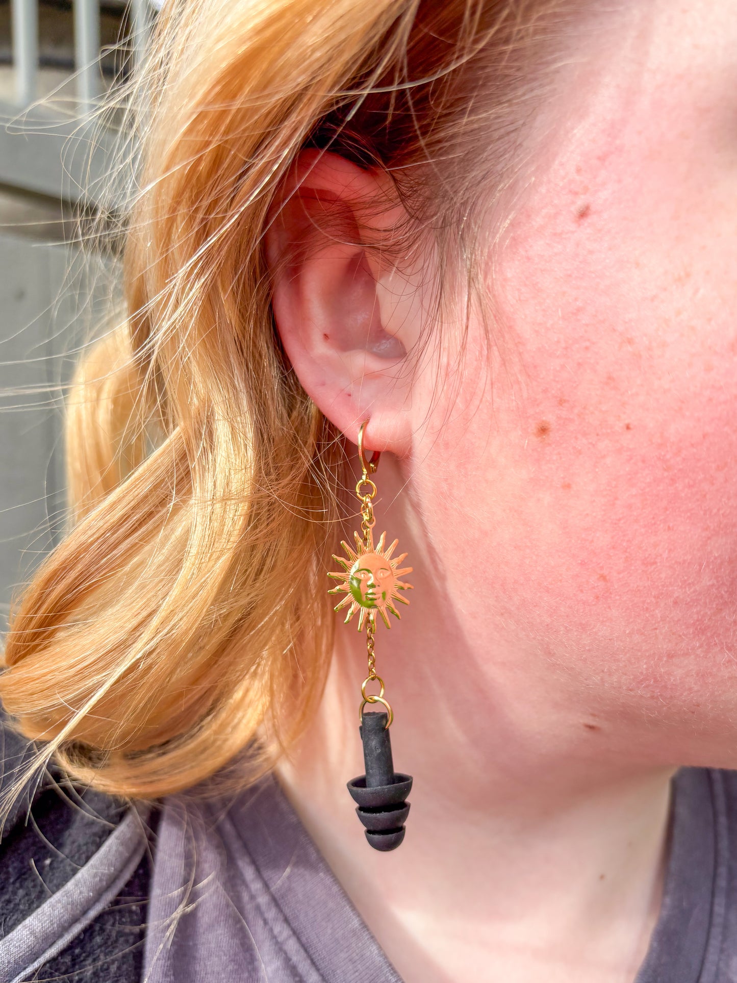 Gold Sun Earplug Earrings