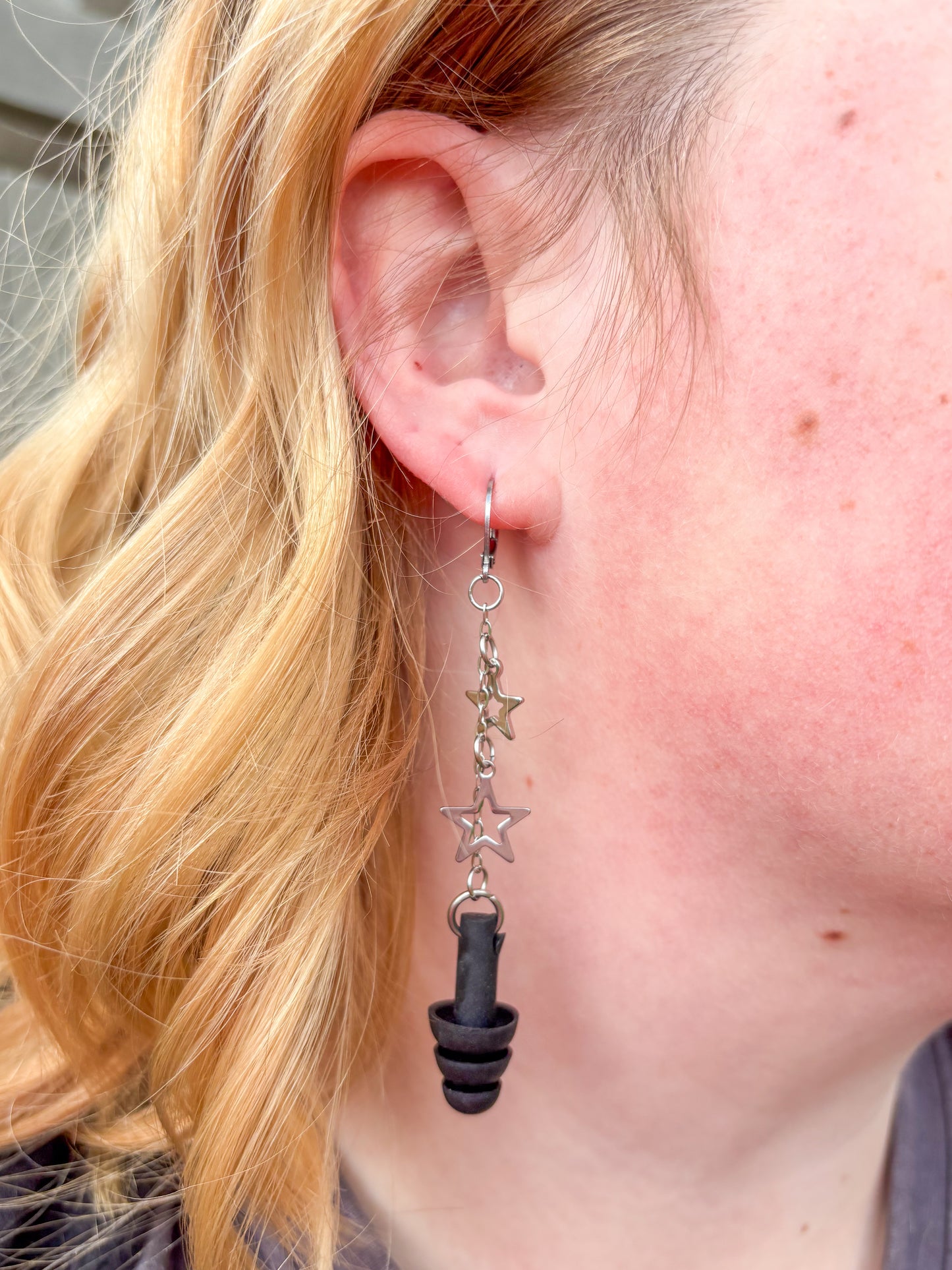 Silver Small Stars Earplug Earrings