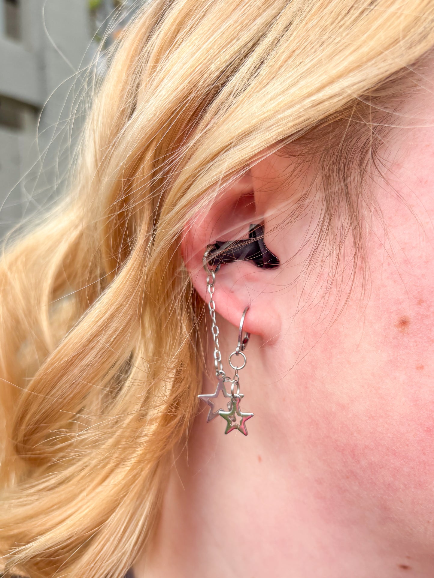 Silver Small Stars Earplug Earrings