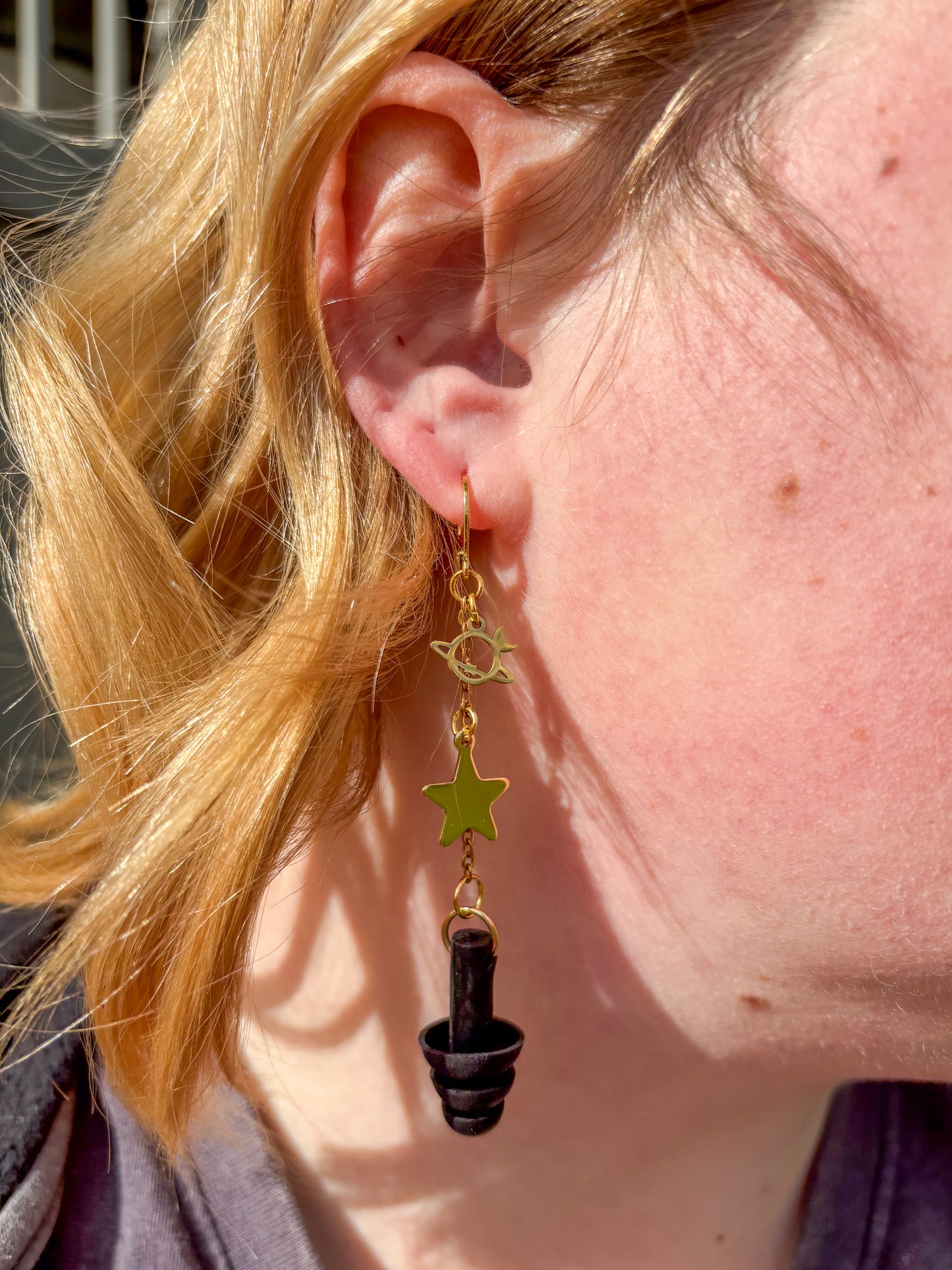 Gold Star Planet Earplug Earrings