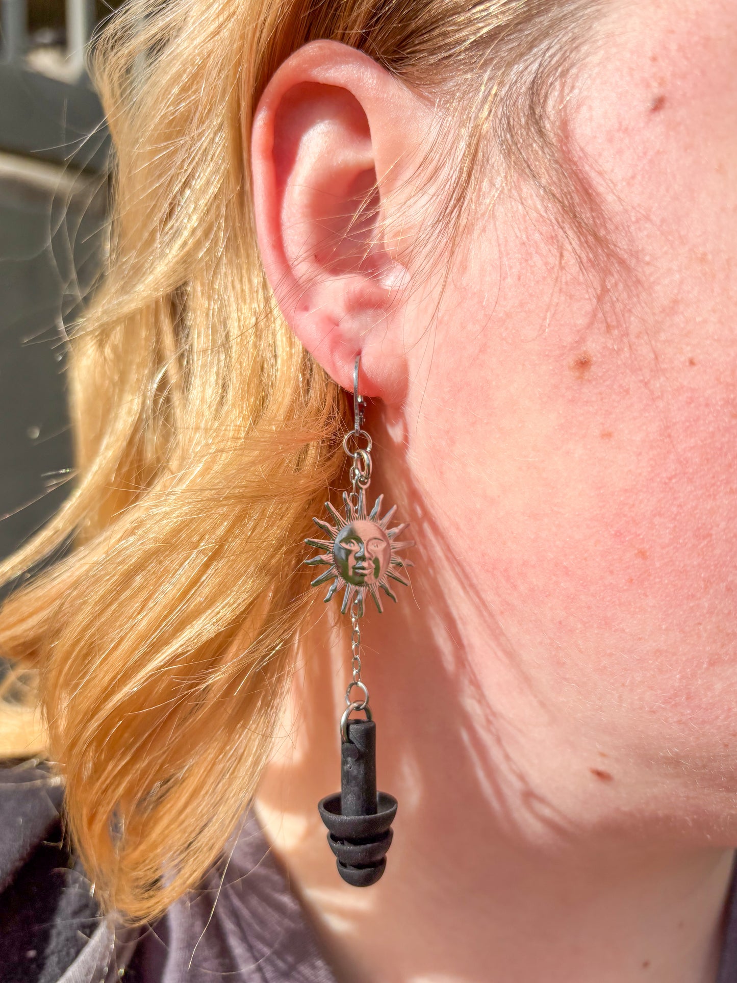 Silver Sun Earplug Earrings