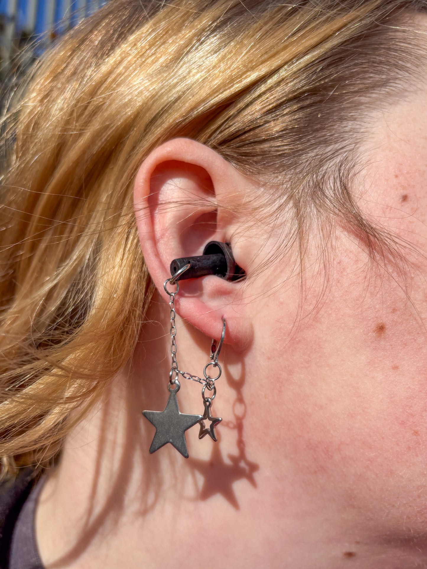Silver Stars Earplug Earrings