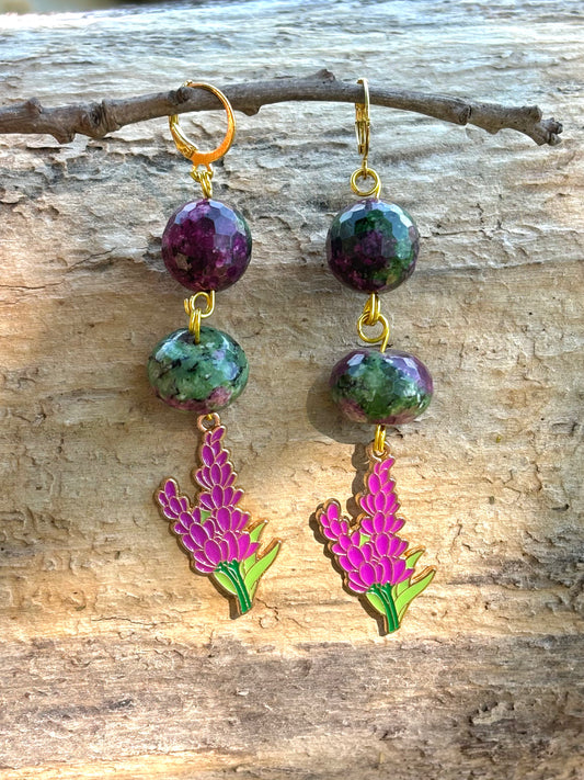 Zoisite Crystal Violet Charm Dangle Crystal Earrings