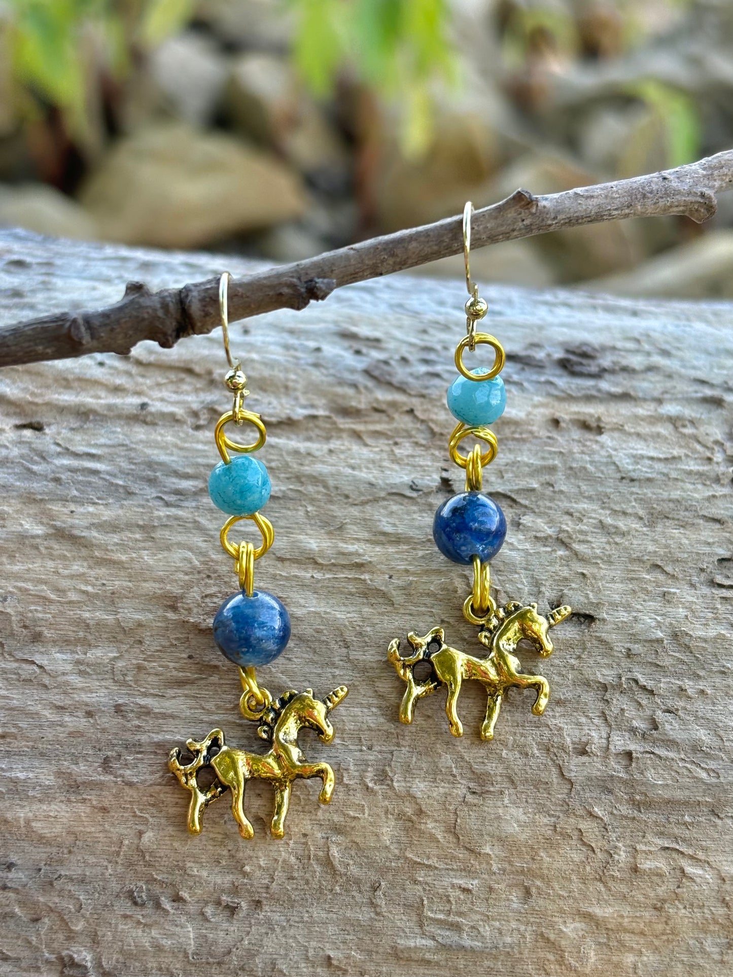 Kyanite Jade Crystal Gold Unicorn Dangle Earrings