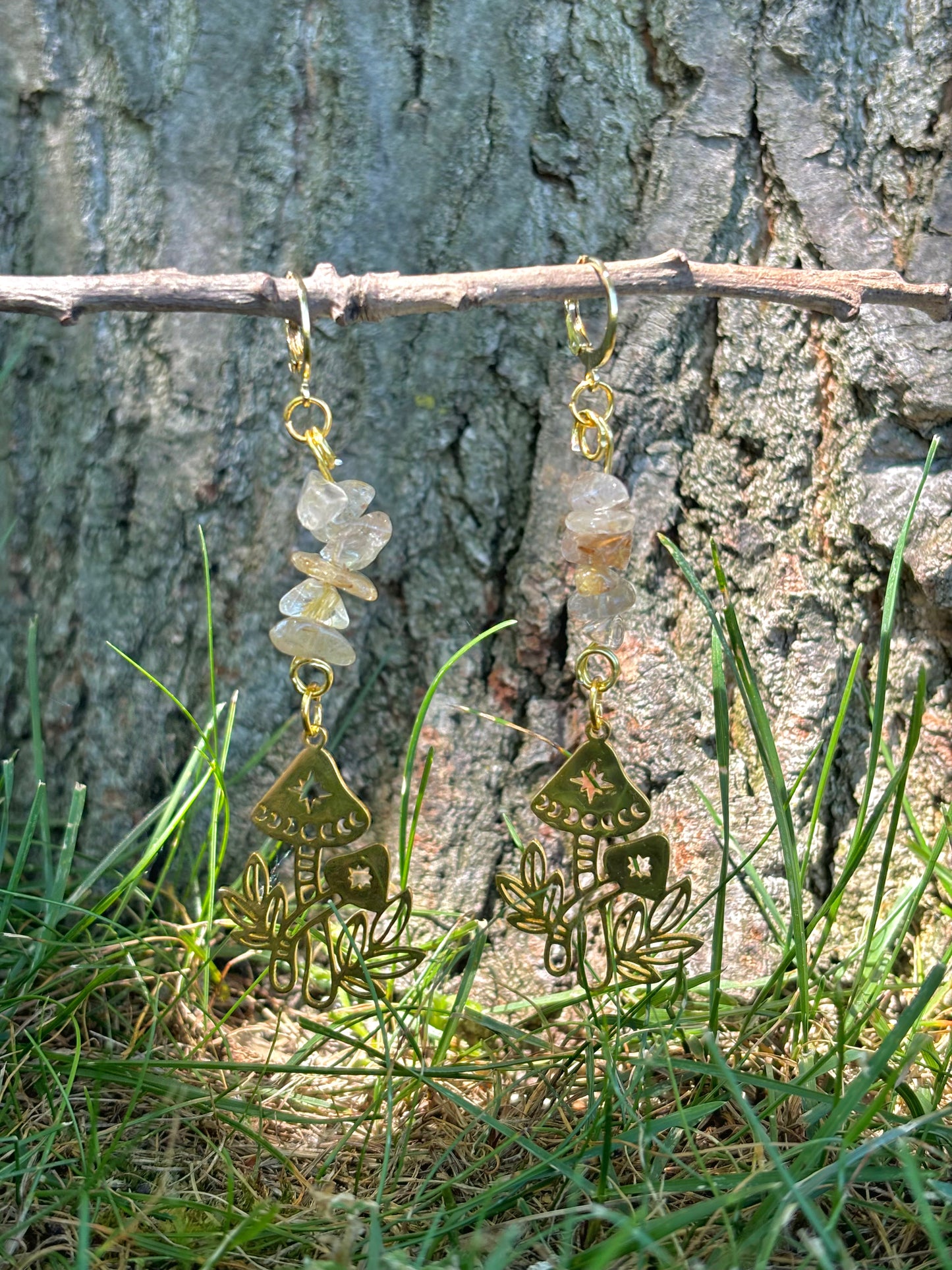 Citrine Crystal Mushroom Charm Dangle Earrings