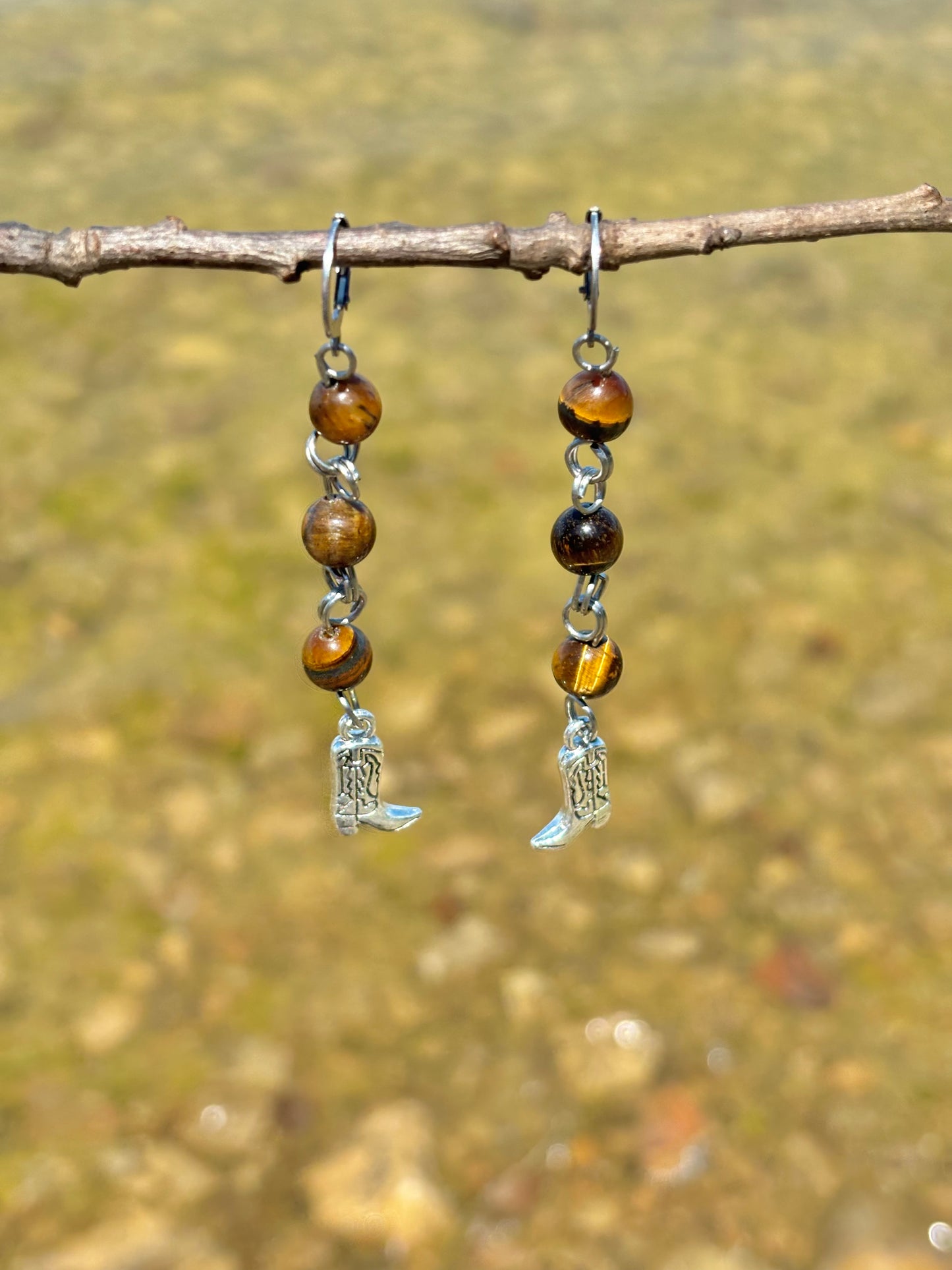 Tiger's Eye Crystal Cowboy Boot Dangle Earrings