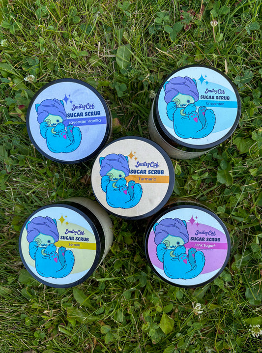 Whipped Sugar Body Scrub: Pink Sugar, Unscented, Lavender Vanilla, Lemon, Turmeric