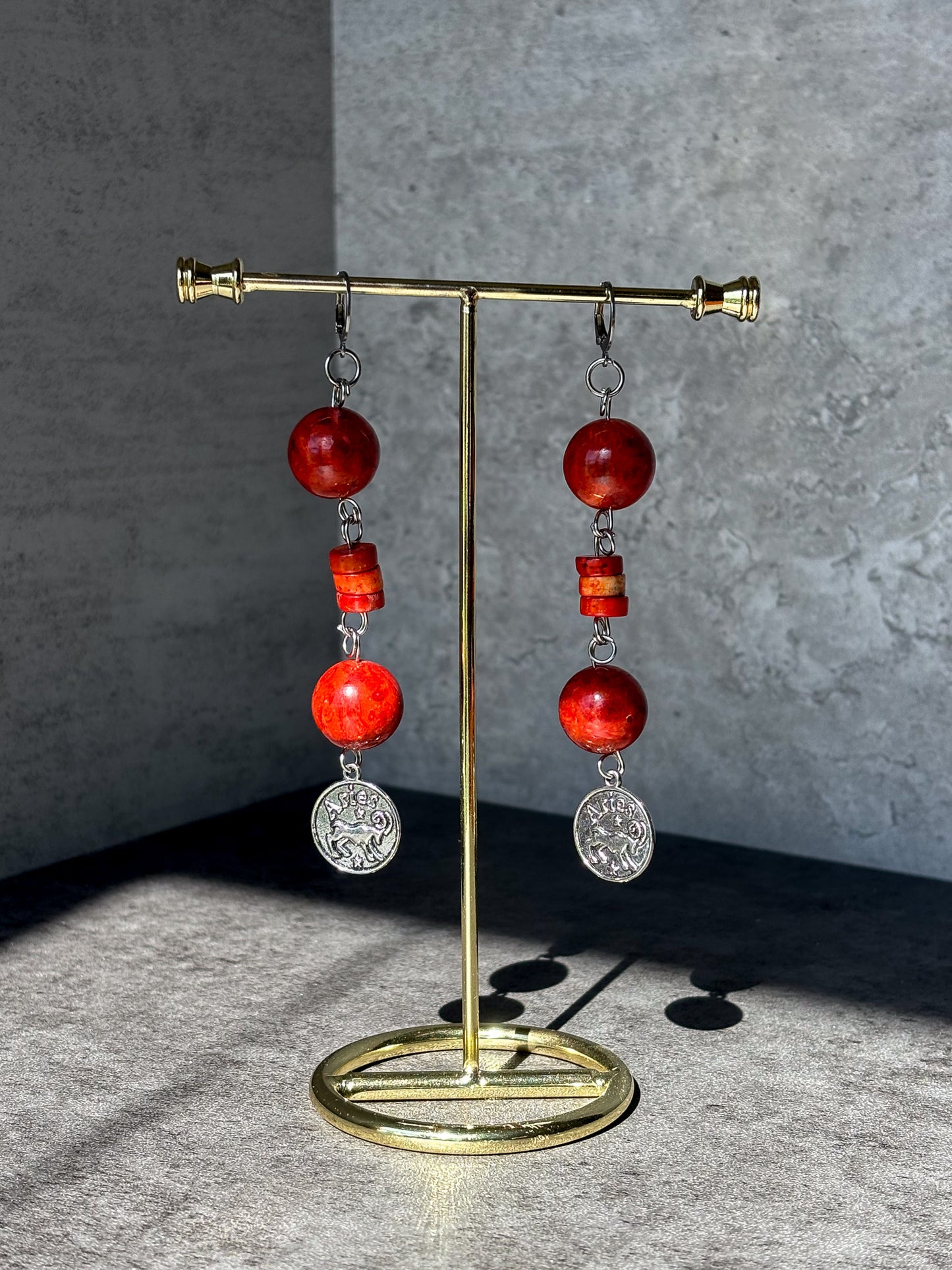 Aries Silver Astrology Jasper Bamboo Earrings