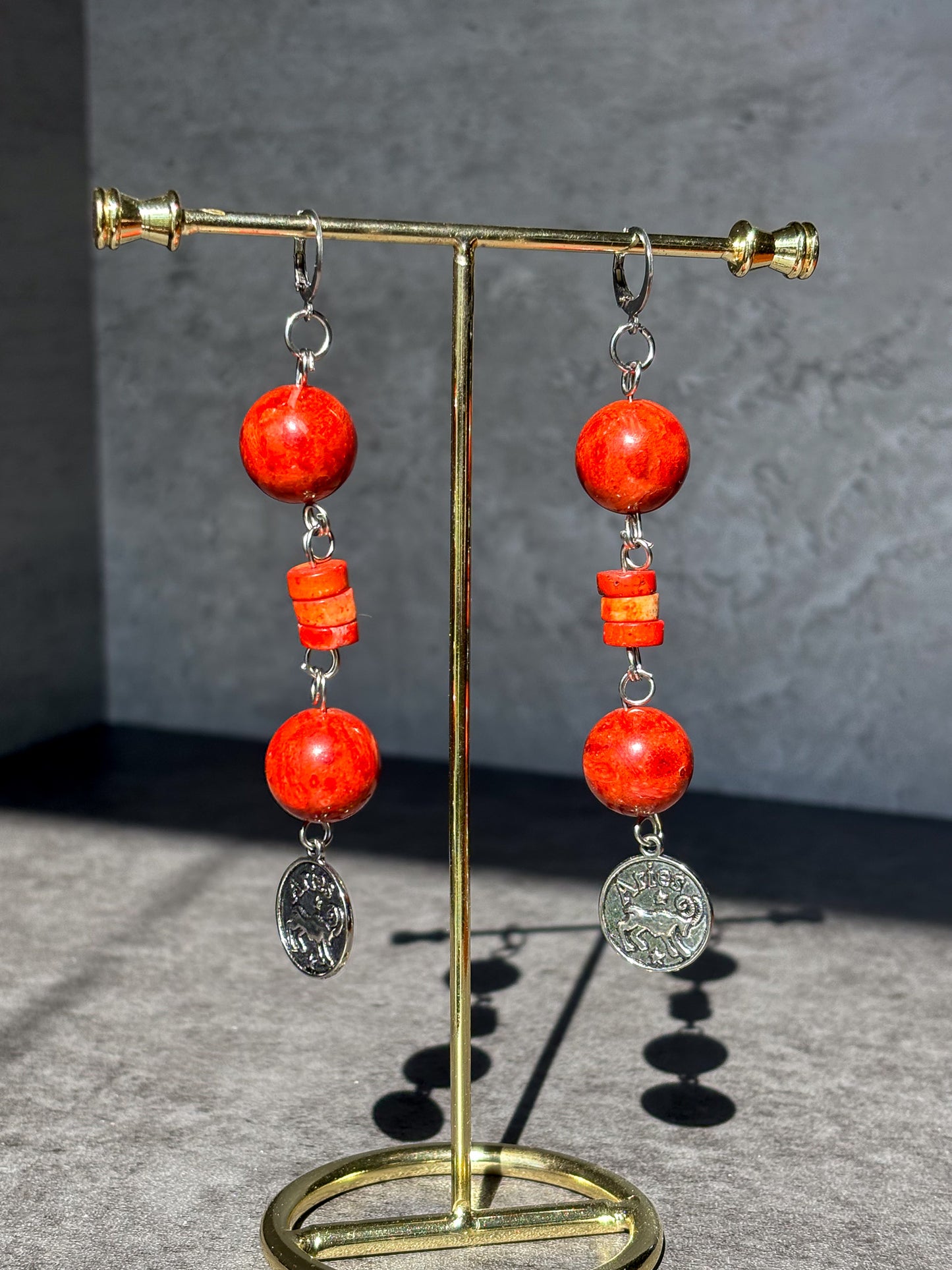 Aries Silver Astrology Jasper Bamboo Earrings