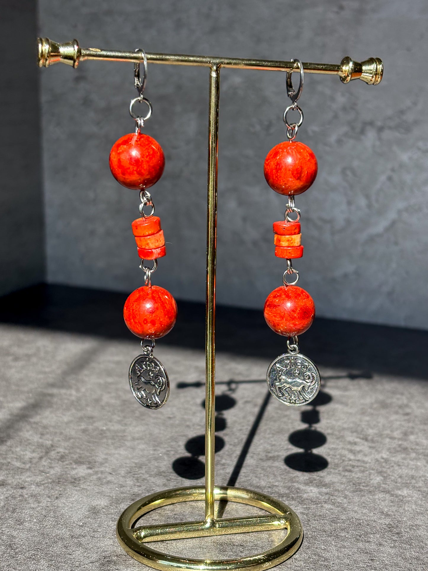 Aries Silver Astrology Jasper Bamboo Earrings