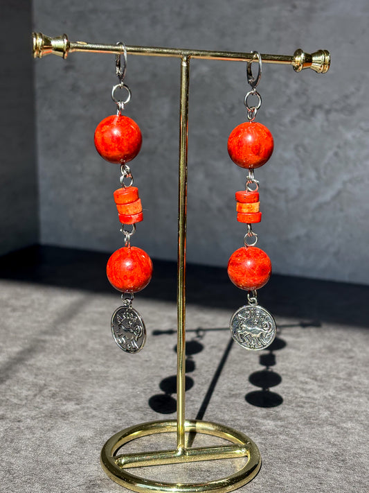 Aries Silver Astrology Jasper Bamboo Earrings