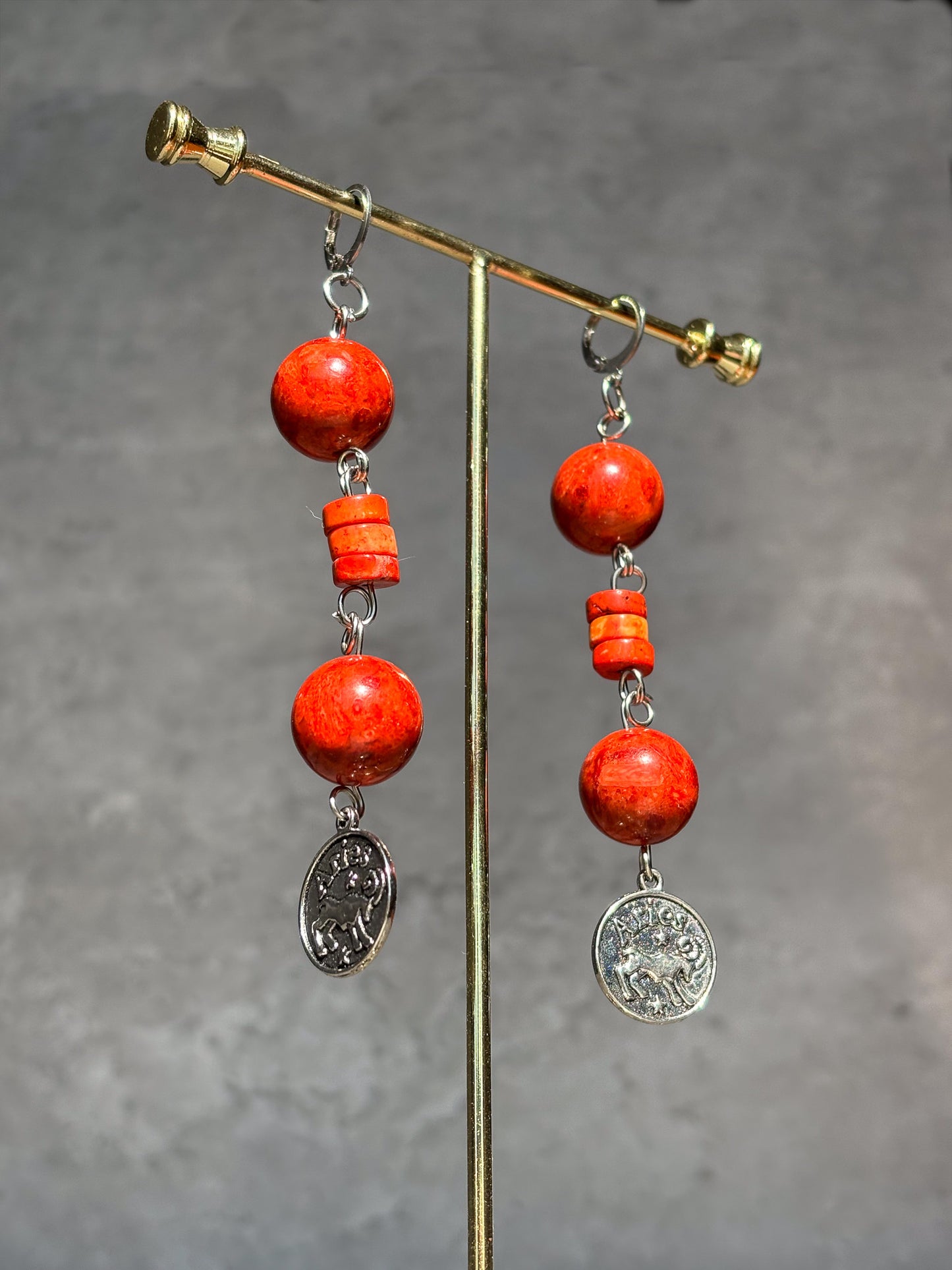 Aries Silver Astrology Jasper Bamboo Earrings