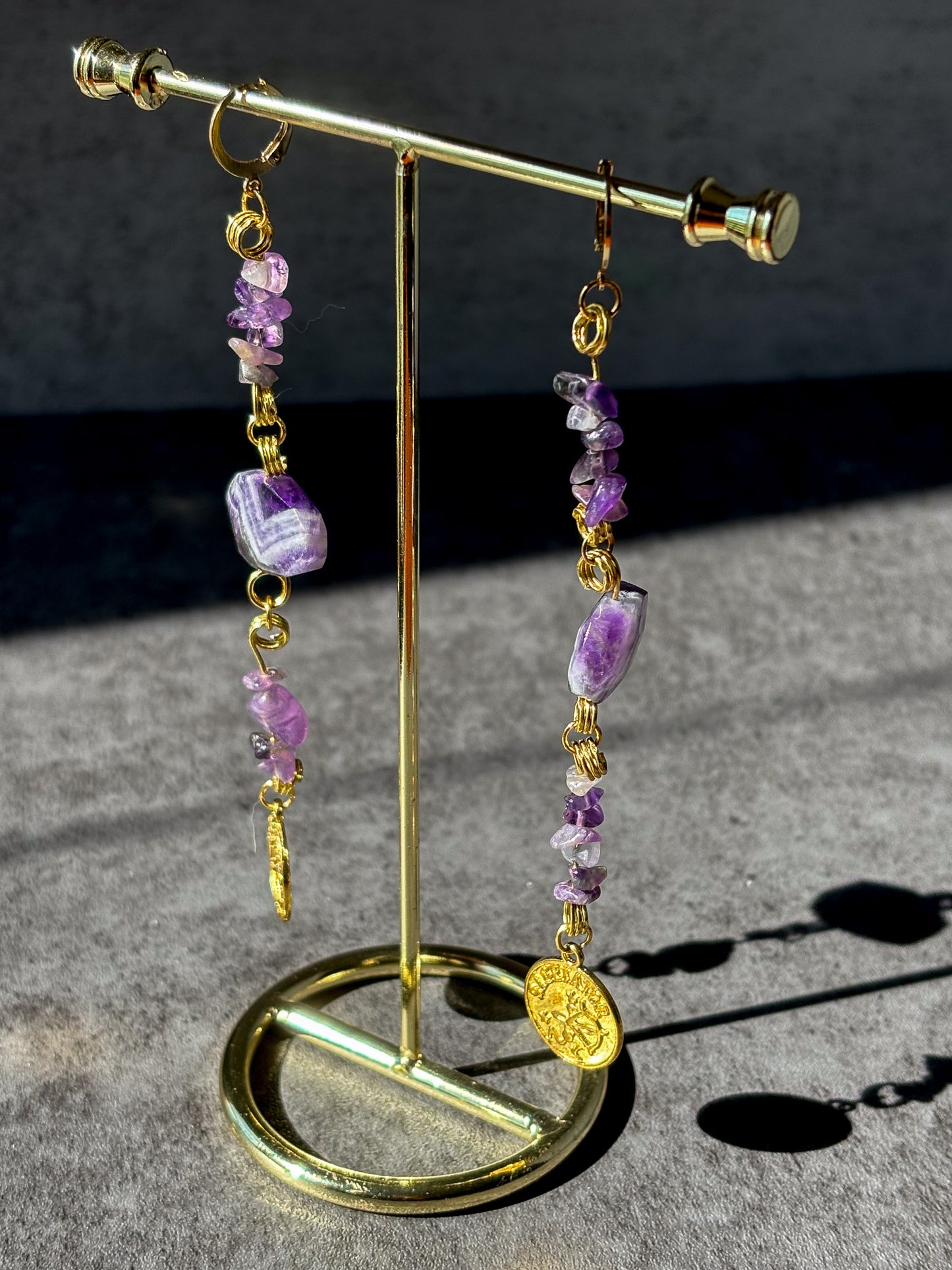 Sagittarius Gold Astrology Amethyst Crystal Earrings