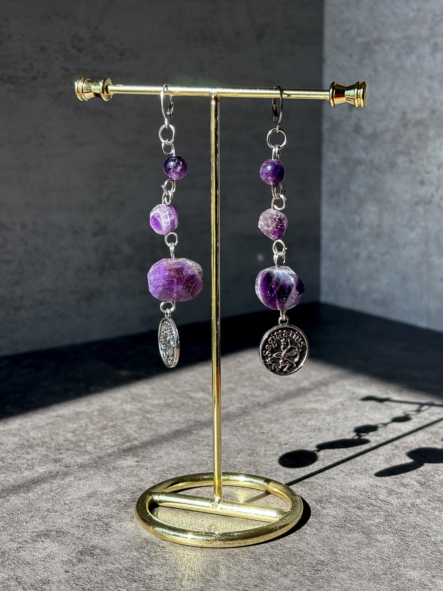 Sagittarius Astrology Silver Amethyst Crystal Earrings