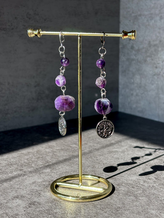 Sagittarius Astrology Silver Amethyst Crystal Earrings