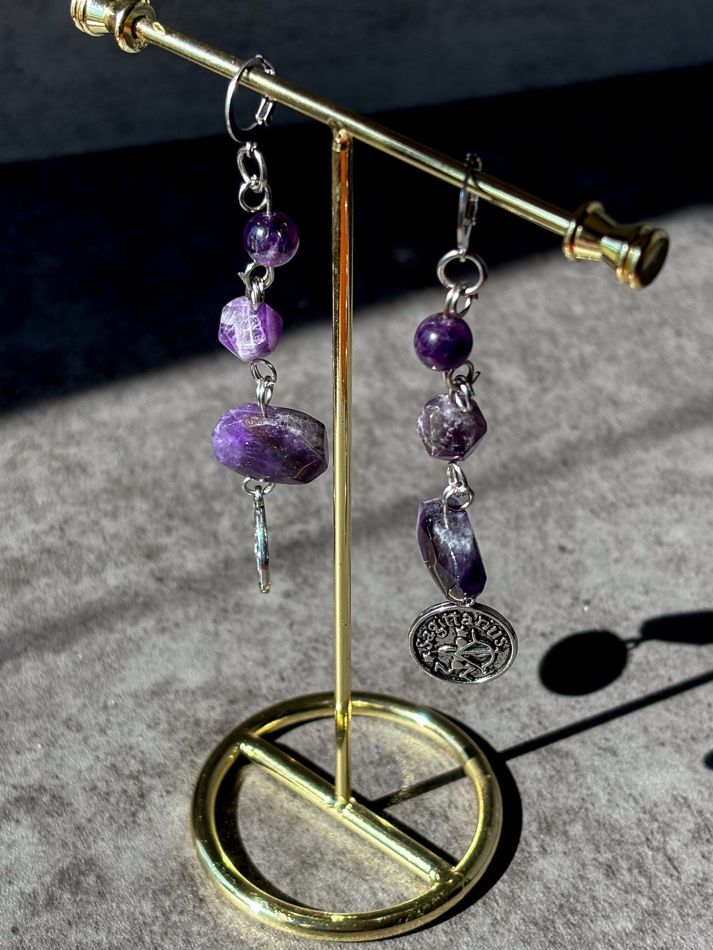 Sagittarius Astrology Silver Amethyst Crystal Earrings
