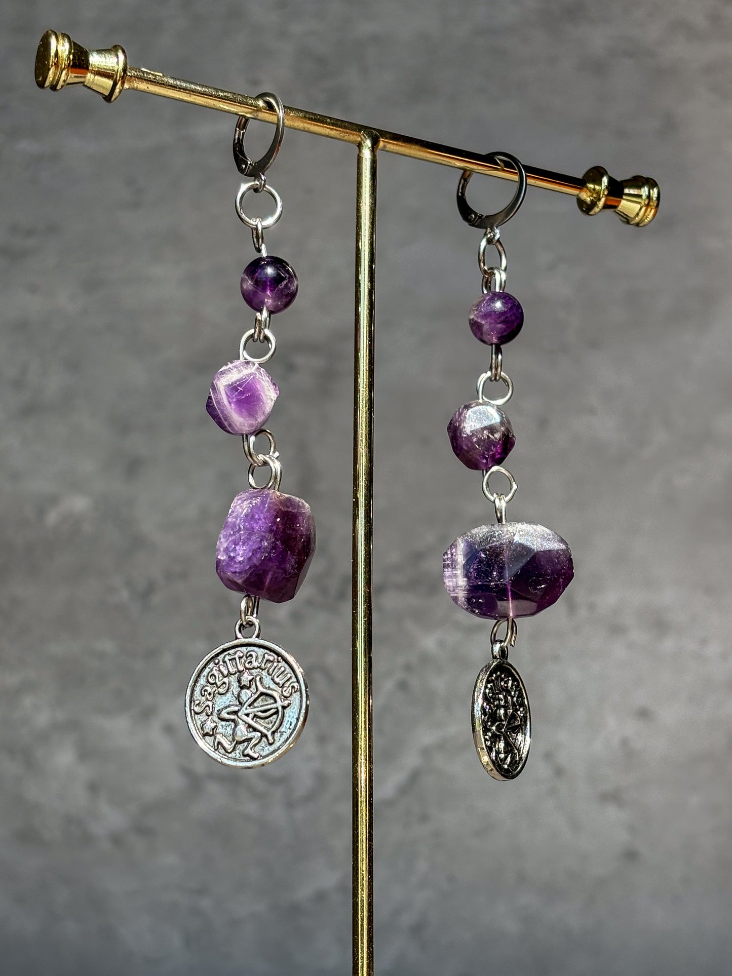 Sagittarius Astrology Silver Amethyst Crystal Earrings