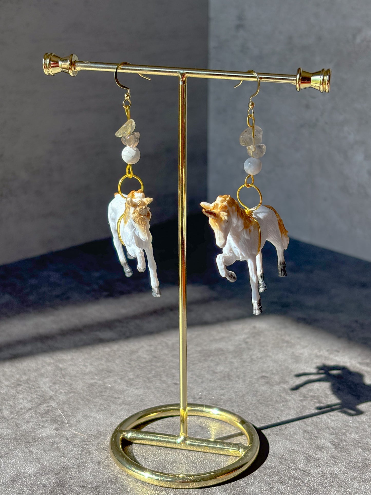 Citrine Howlite Gold Unicorn Earrings
