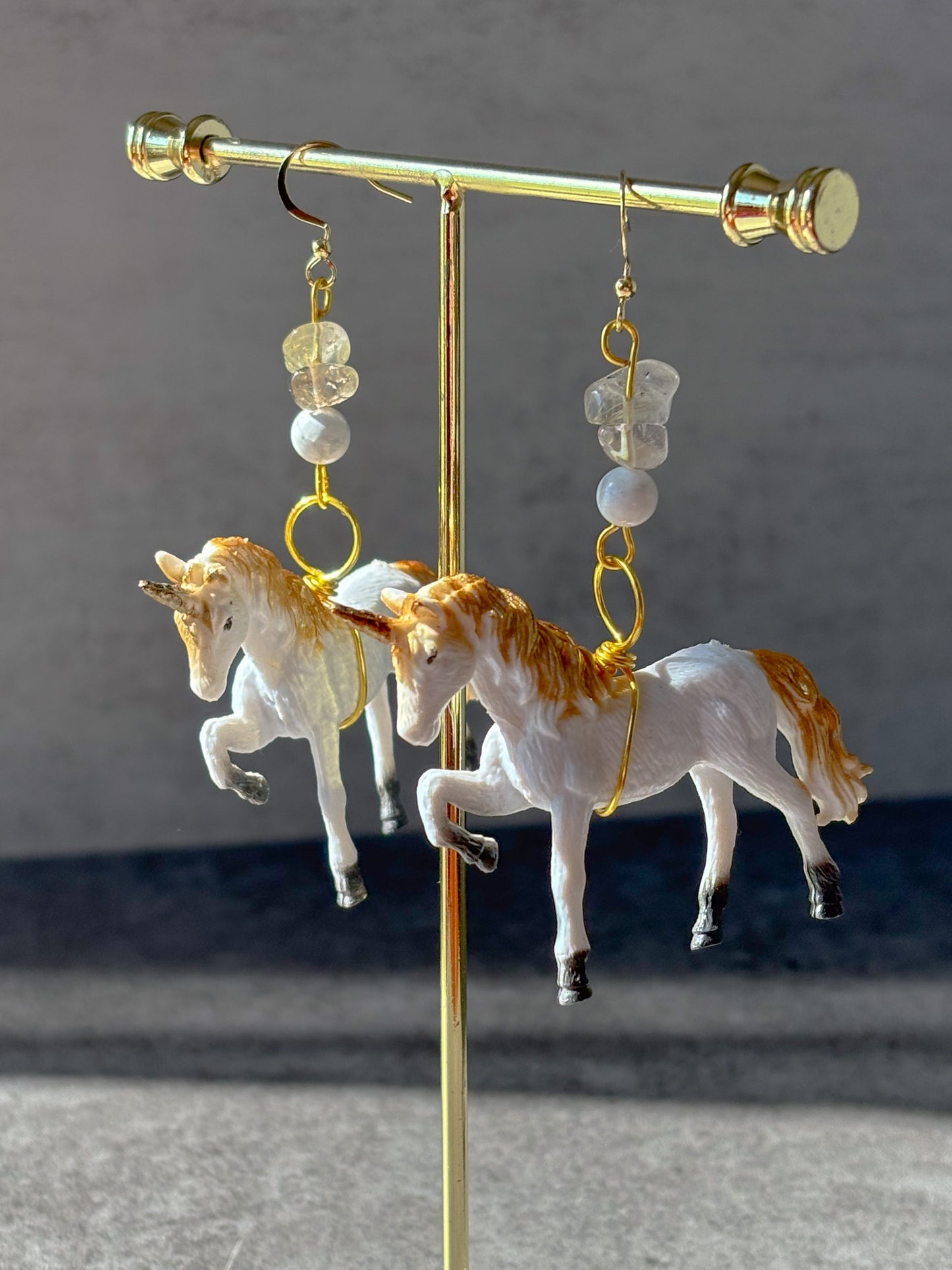 Citrine Howlite Gold Unicorn Earrings