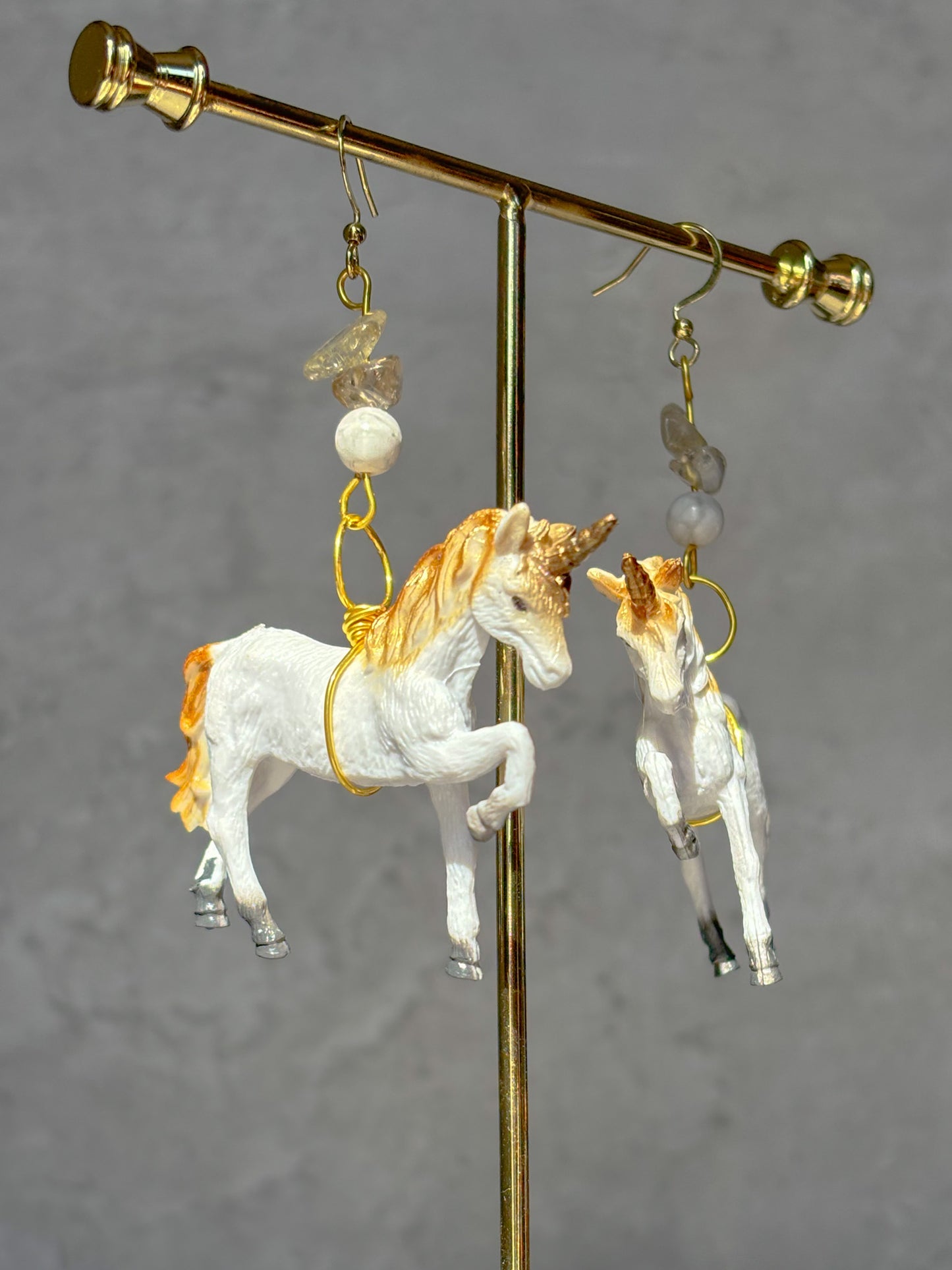 Citrine Howlite Gold Unicorn Earrings
