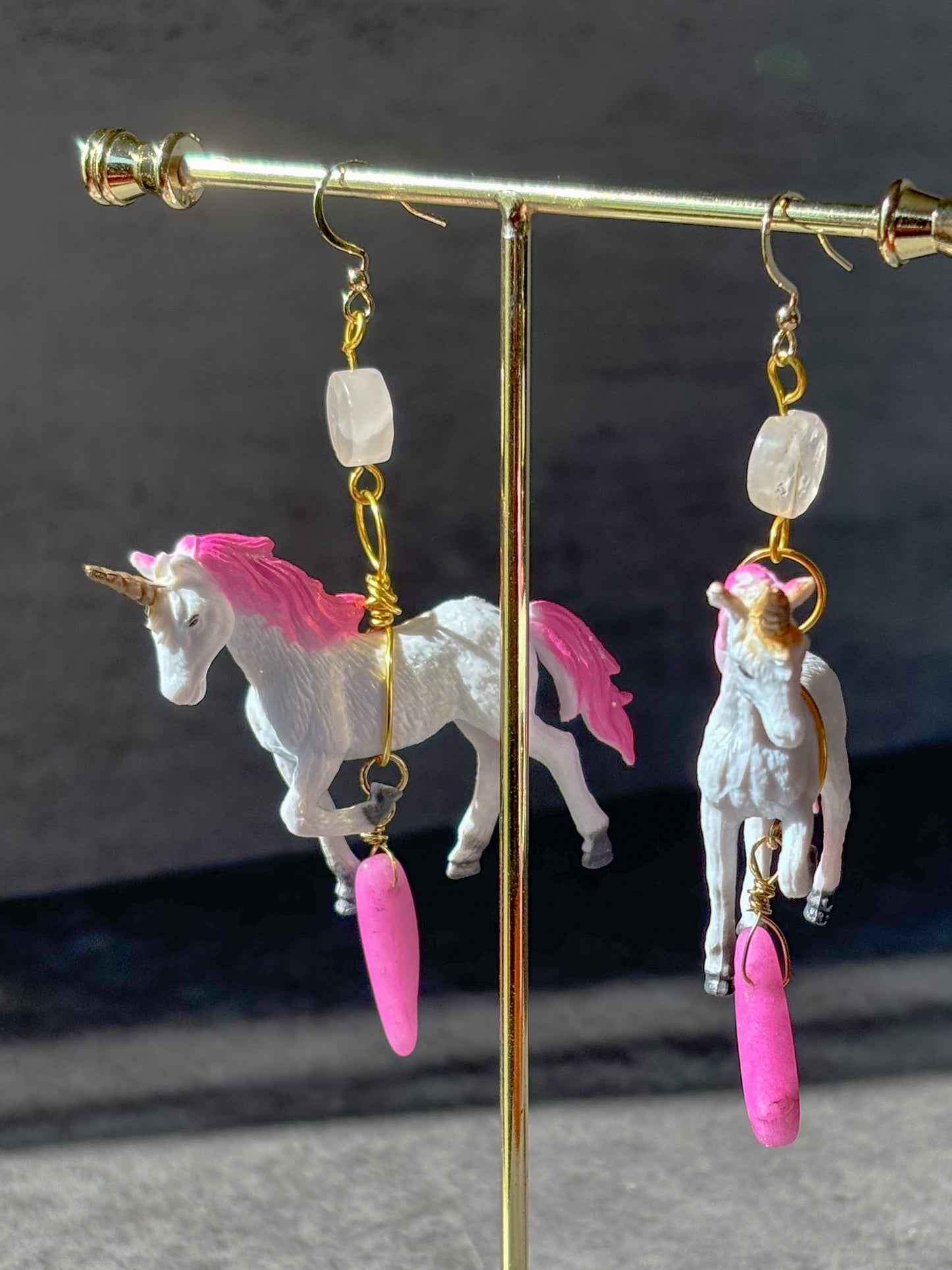Rose Quartz Agate Pink Unicorn Earrings
