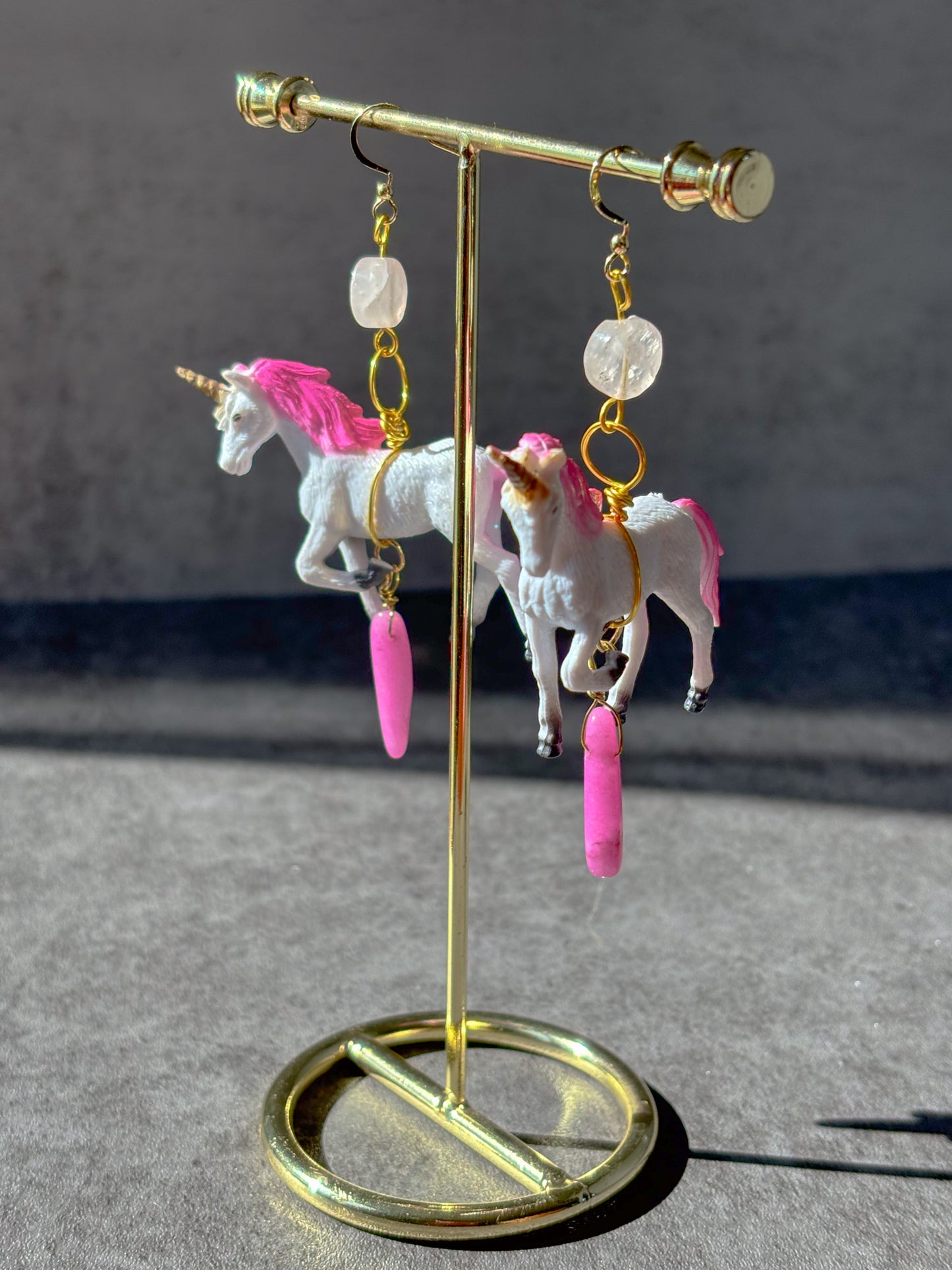 Rose Quartz Agate Pink Unicorn Earrings