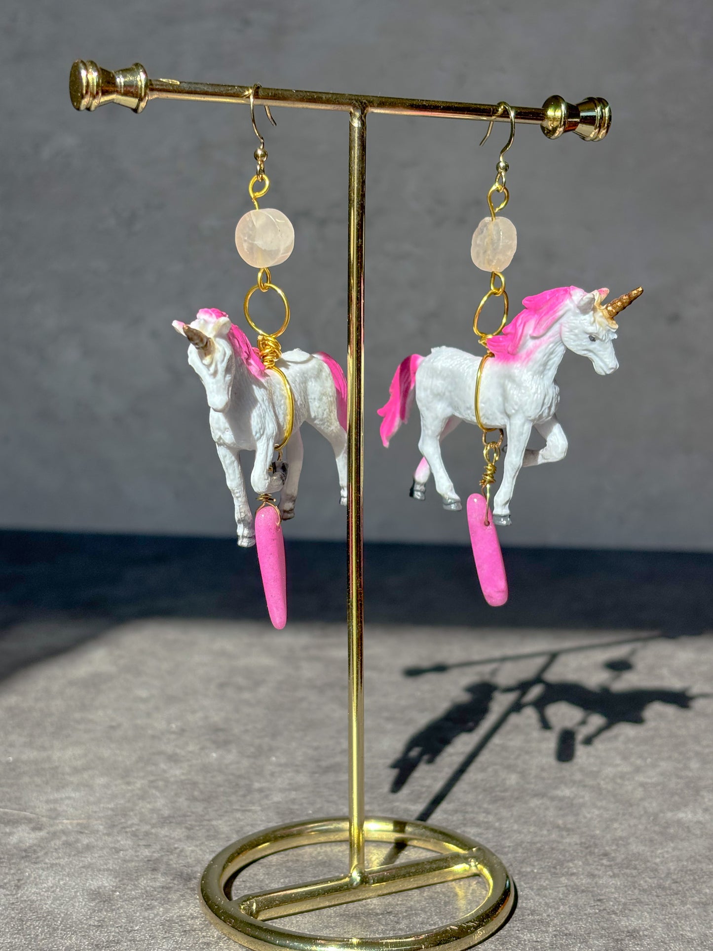 Rose Quartz Agate Pink Unicorn Earrings
