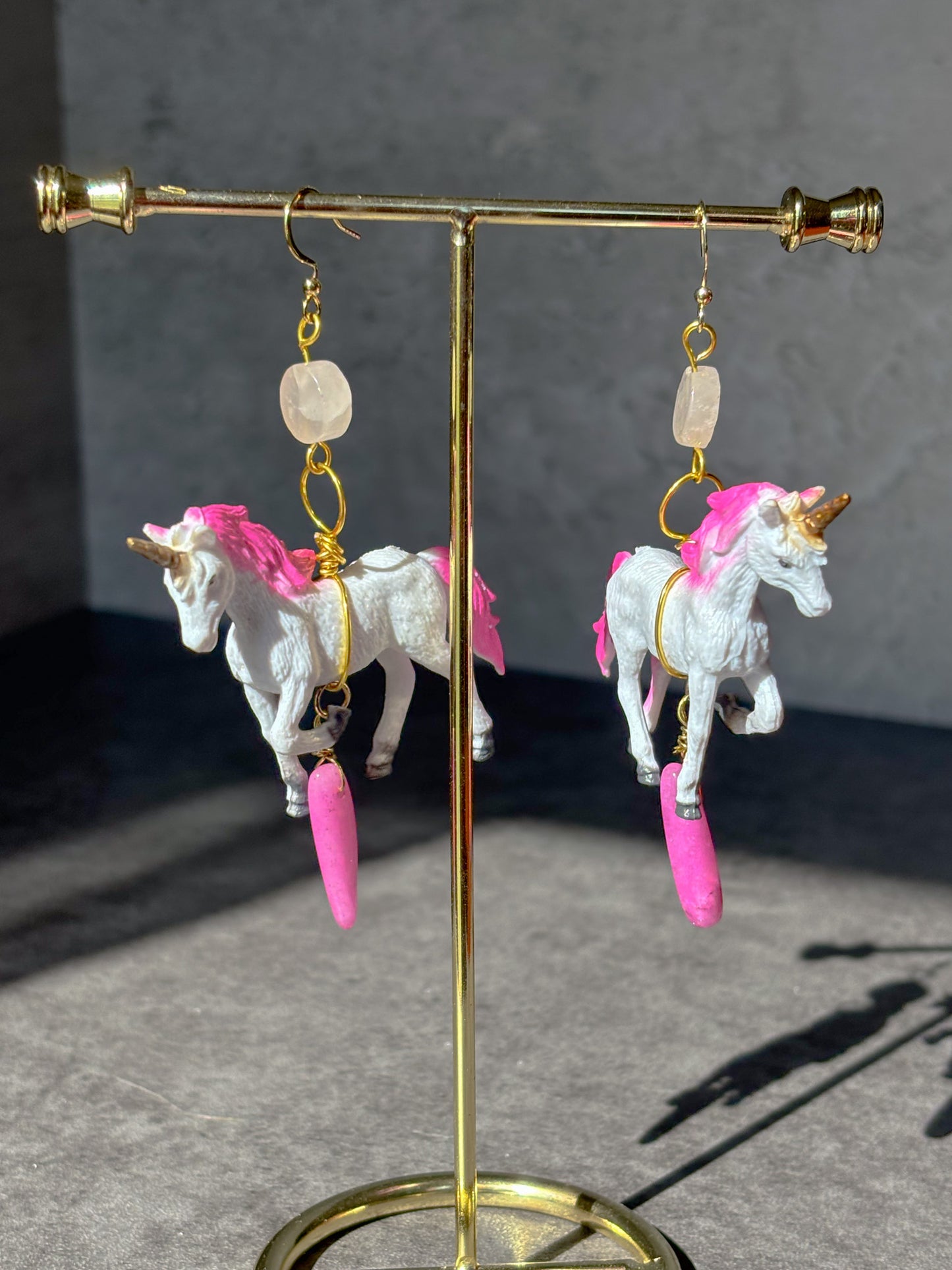 Rose Quartz Agate Pink Unicorn Earrings