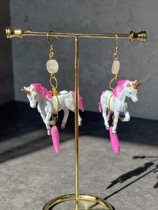 Rose Quartz Agate Pink Unicorn Earrings