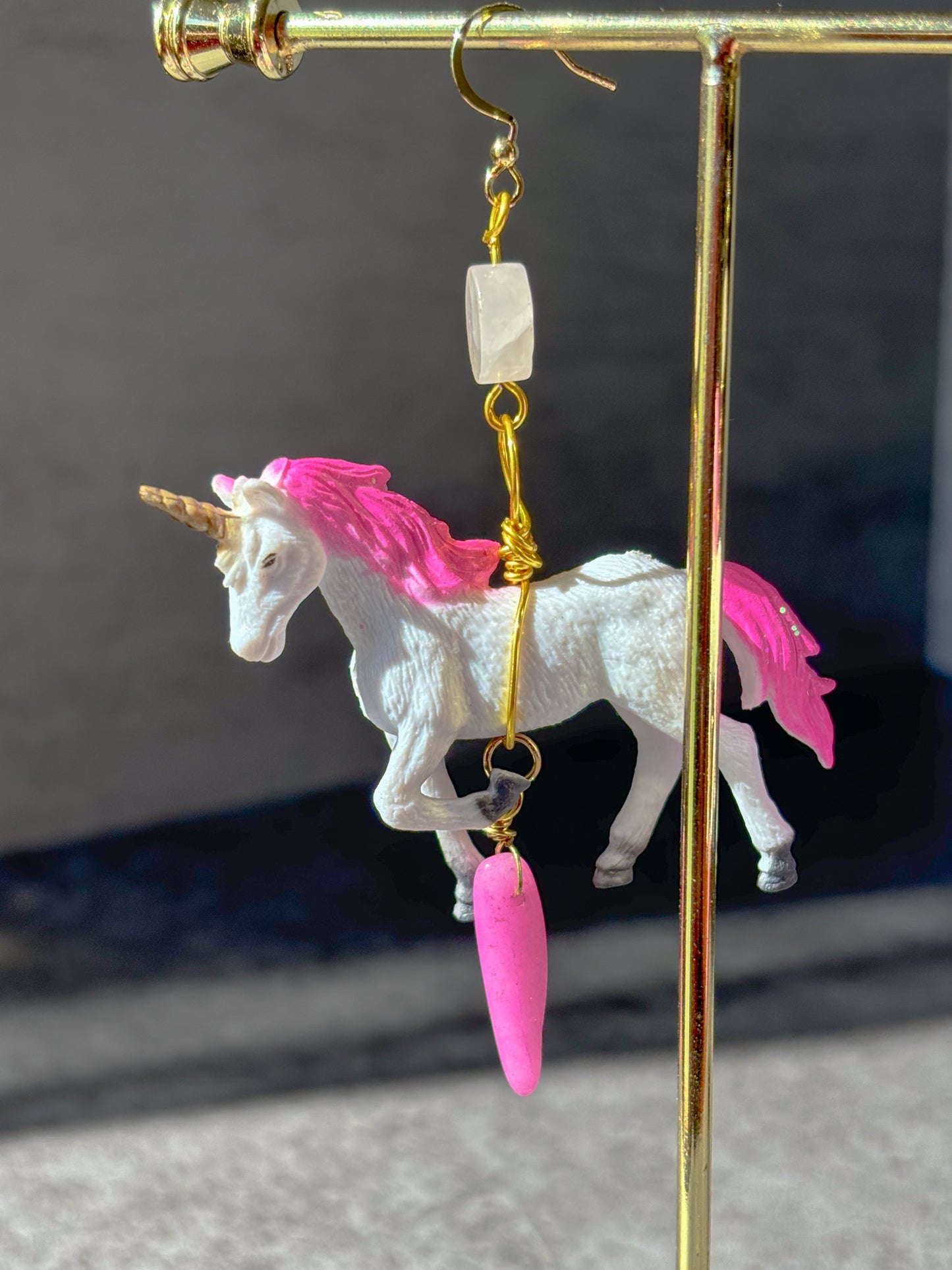 Rose Quartz Agate Pink Unicorn Earrings