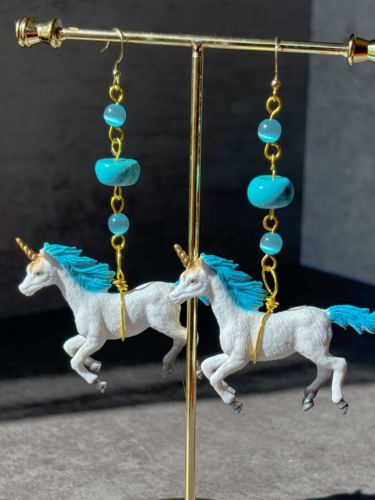 Turquoise Cat's Eye Blue Unicorn Earrings