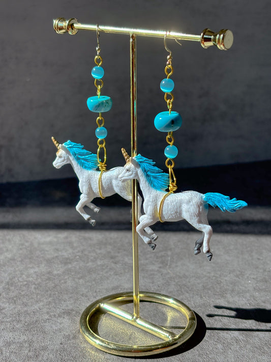 Turquoise Cat's Eye Blue Unicorn Earrings