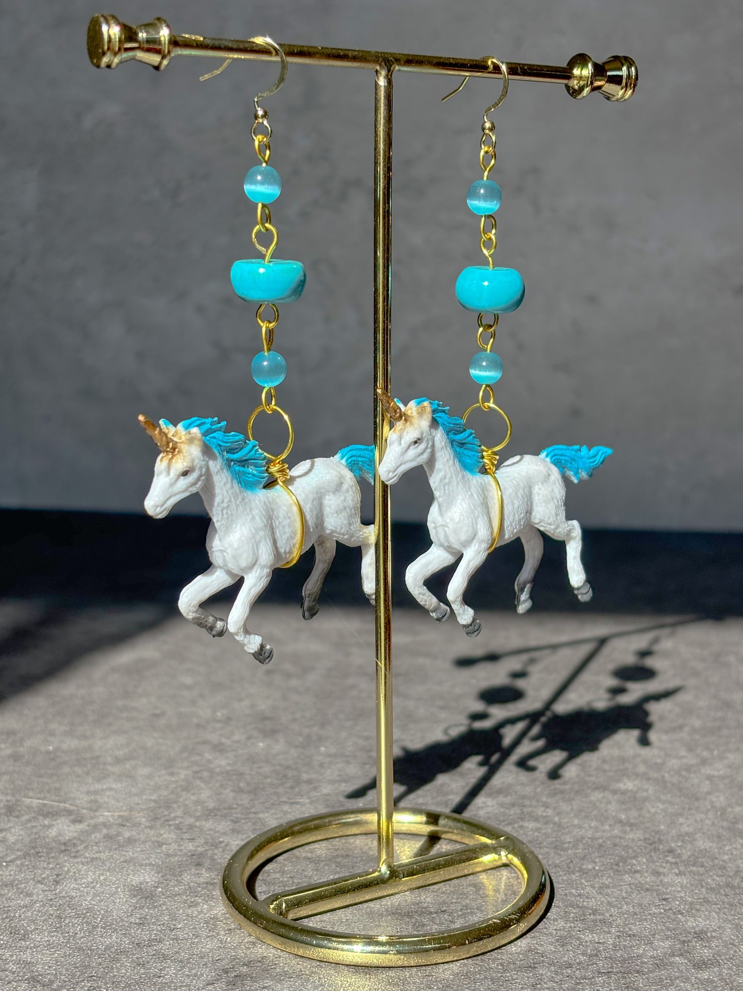 Turquoise Cat's Eye Blue Unicorn Earrings