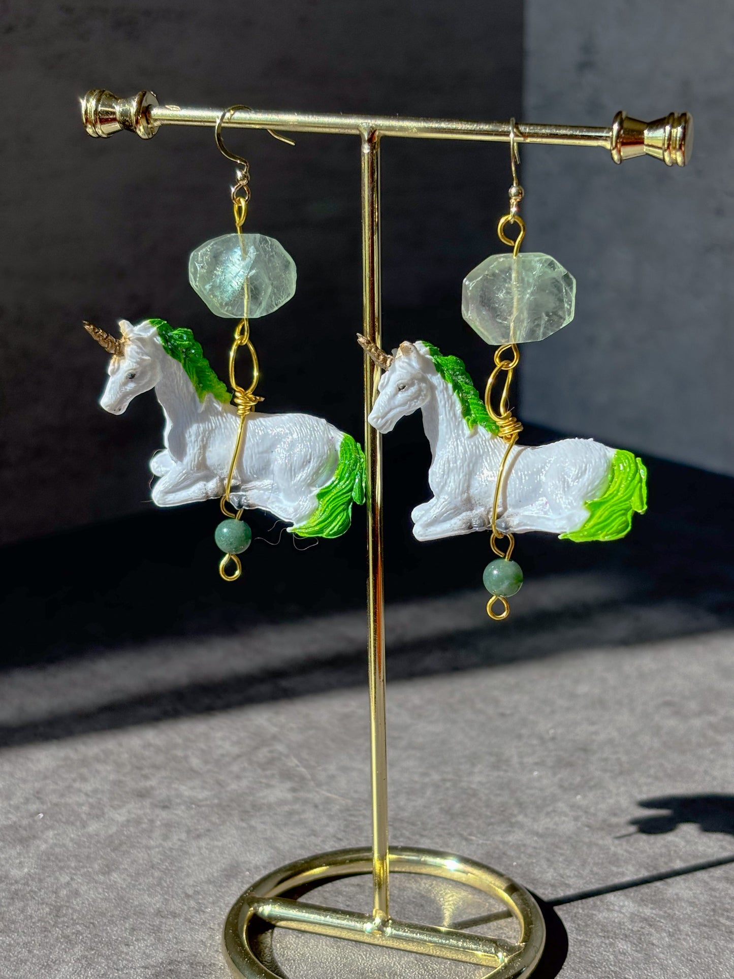 Fluorite Bloodstone Green Unicorn Earrings