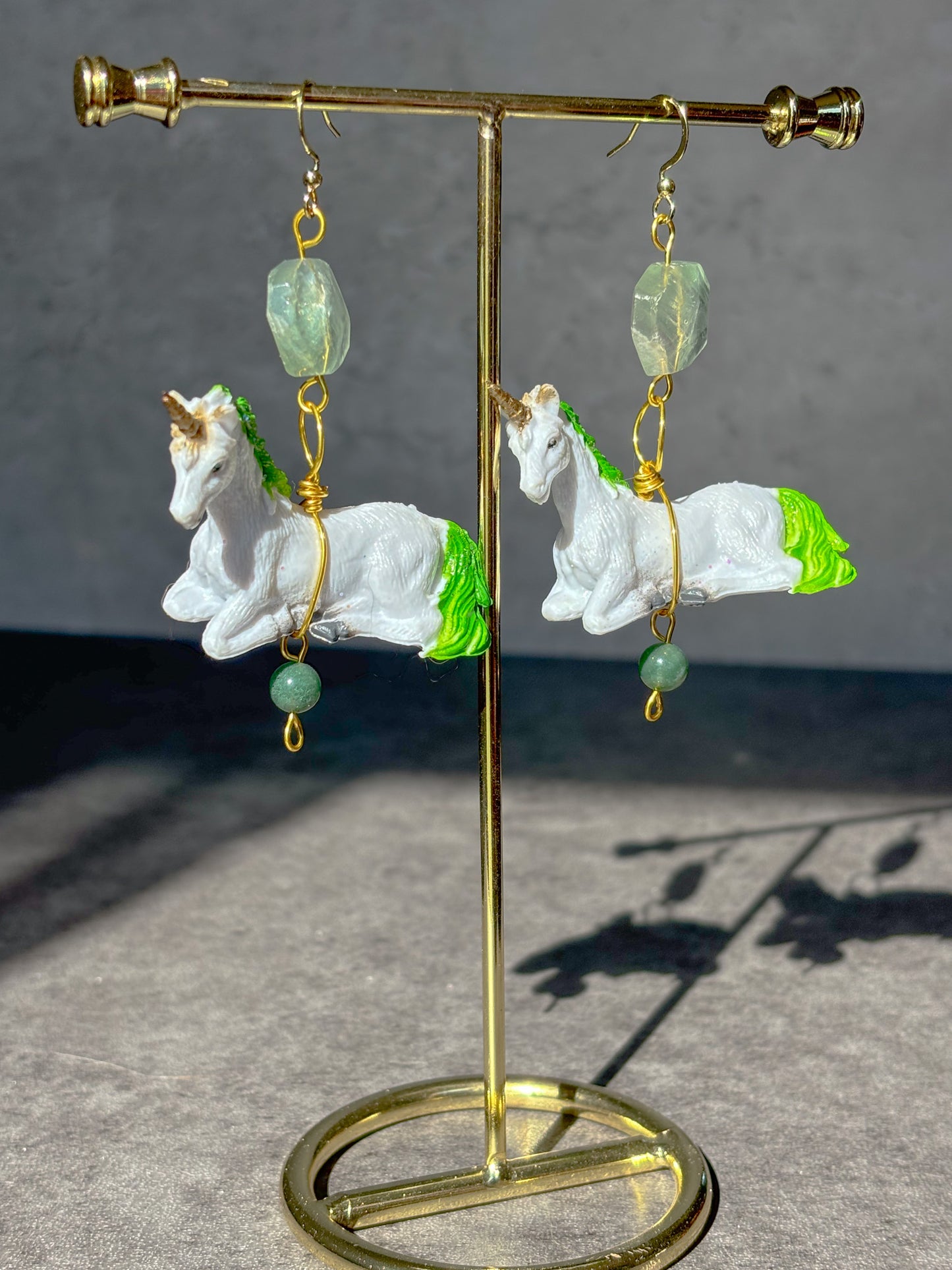 Fluorite Bloodstone Green Unicorn Earrings