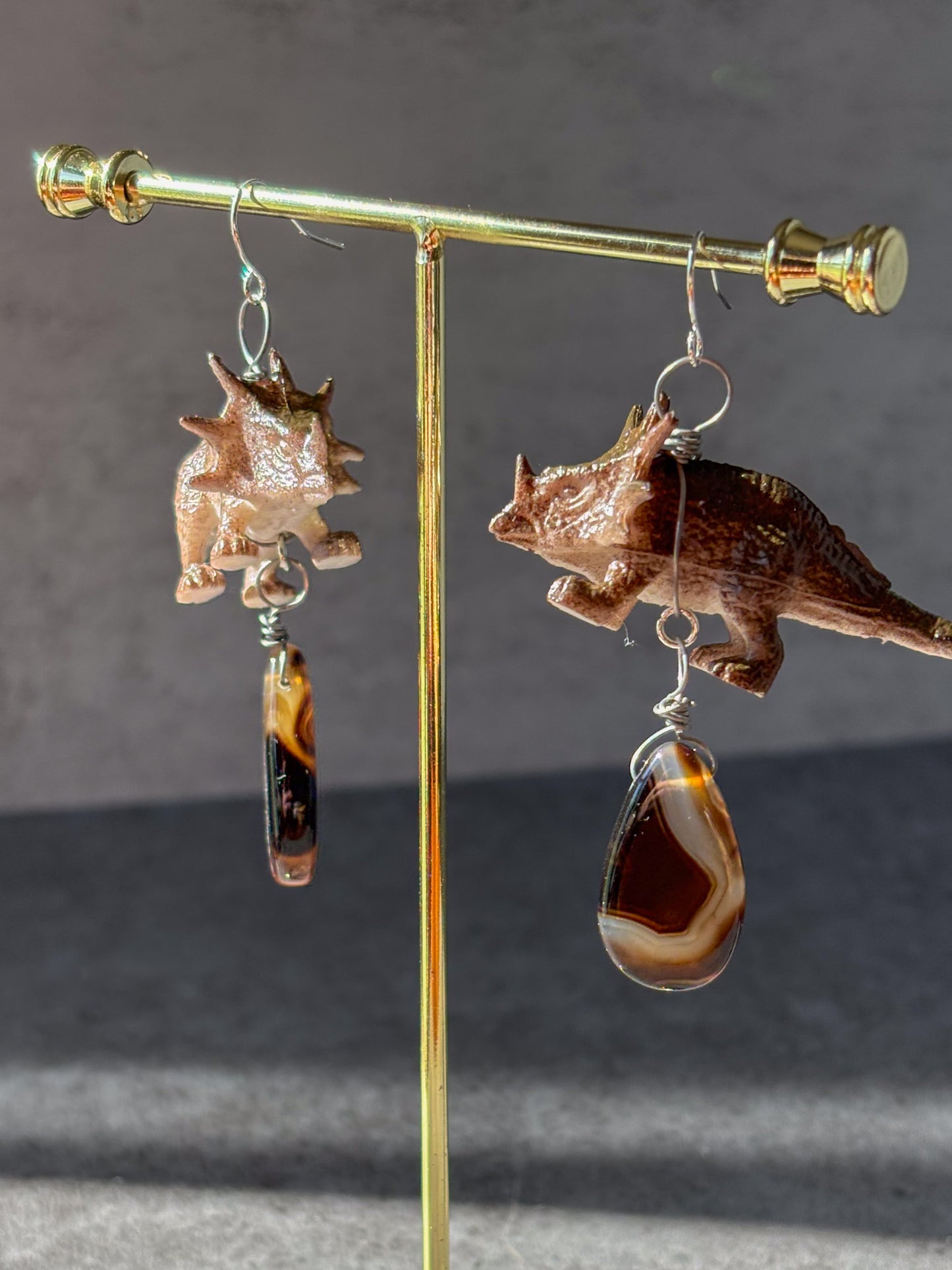 Centrosaurus Dinosaur Botswana Agate Crystal Earrings