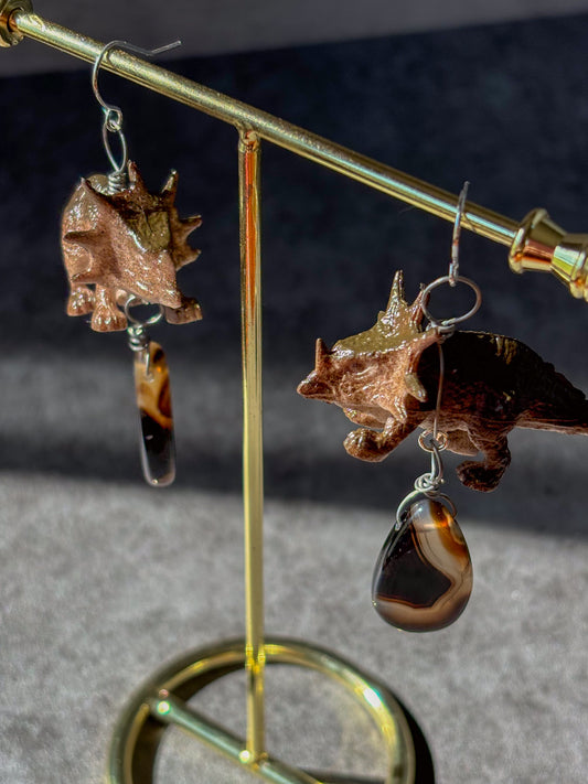 Centrosaurus Dinosaur Botswana Agate Crystal Earrings